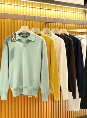 2025秋冬季新款男高级感叠穿含羊毛混纺针织衫马球领Polo毛衣1366