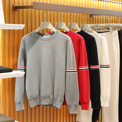 美式休闲2025早春新款男士纯棉针织打底衫新年叠穿红色毛衣潮9714