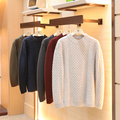 2025秋冬新款男士叠穿全羊毛针织衫粗针麻花织纹圆领打底毛衣1783