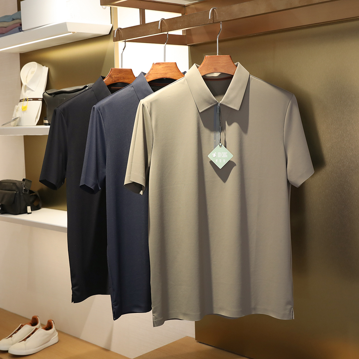 2024夏季新款华夫格男士商务休闲垂感polo衫透气亲肤短袖T恤9105
