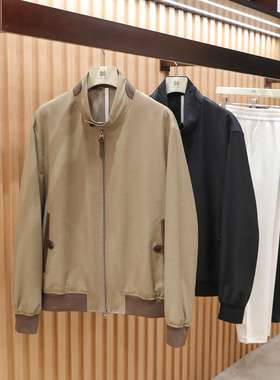 意式奢华老钱风2026春季新款男士高端羊毛混纺哈灵顿夹克外套2036