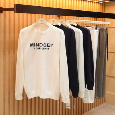 2025秋冬季新款男士叠穿打底针织衫含桑蚕丝羊毛混纺圆领毛衣1565