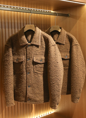 复古老钱风2025早春款新款男商务休闲夹克绵羊毛混纺翻领外套9695