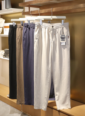 意式奢华2025夏季新款男户外运动休闲老钱风凉感天丝亚麻长裤1020