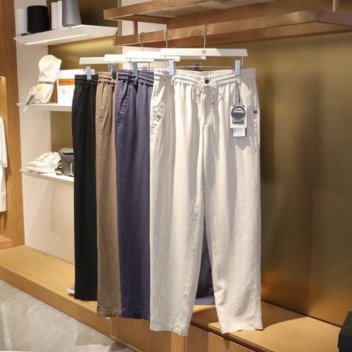 意式奢华2025夏季新款男户外运动休闲老钱风凉感天丝亚麻长裤1020