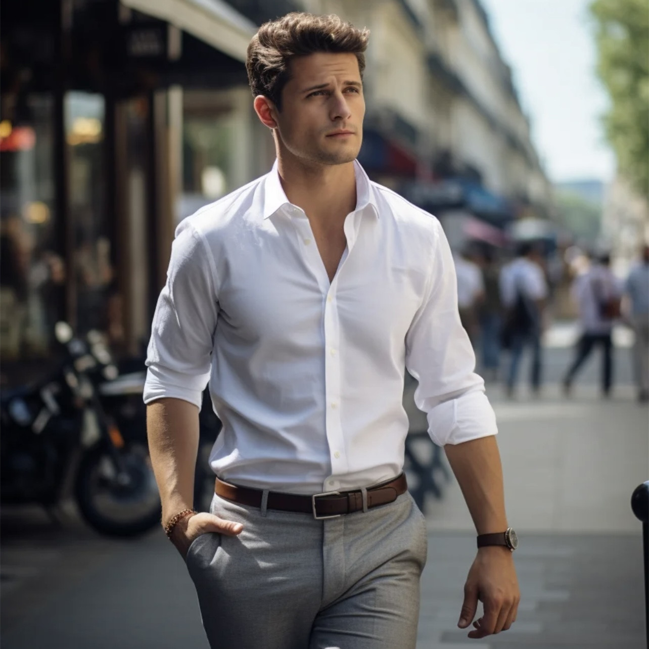 2024春秋新款男士高级感液氨桑蚕丝长袖白色衬衫商务休闲衬衣9334