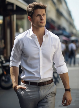 2024春秋新款男士高级感液氨桑蚕丝长袖白色衬衫商务休闲衬衣9334