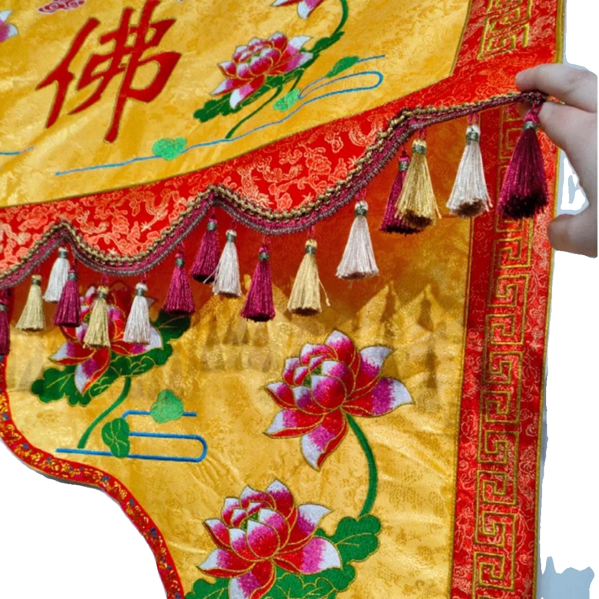 寺庙堂口道场暗花织锦龙门帐 荷刺绣