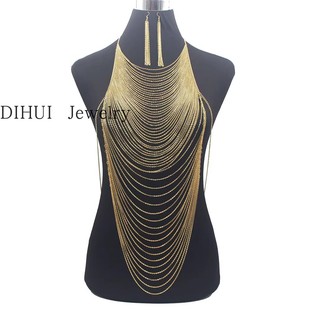 腰链胸链比基尼链多层流苏身体链肚兜项链耳环套装大妈可调节紧身