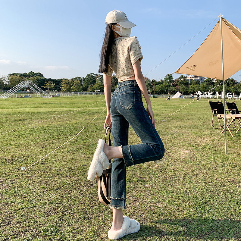 窄版直筒牛仔裤女秋冬2023春季新款美式小个子宽松显瘦九分烟管裤