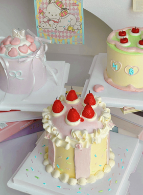 ins风可爱小蛋糕蜡烛生日装饰草莓樱桃蝴蝶结蜡烛巧克力爱心摆件