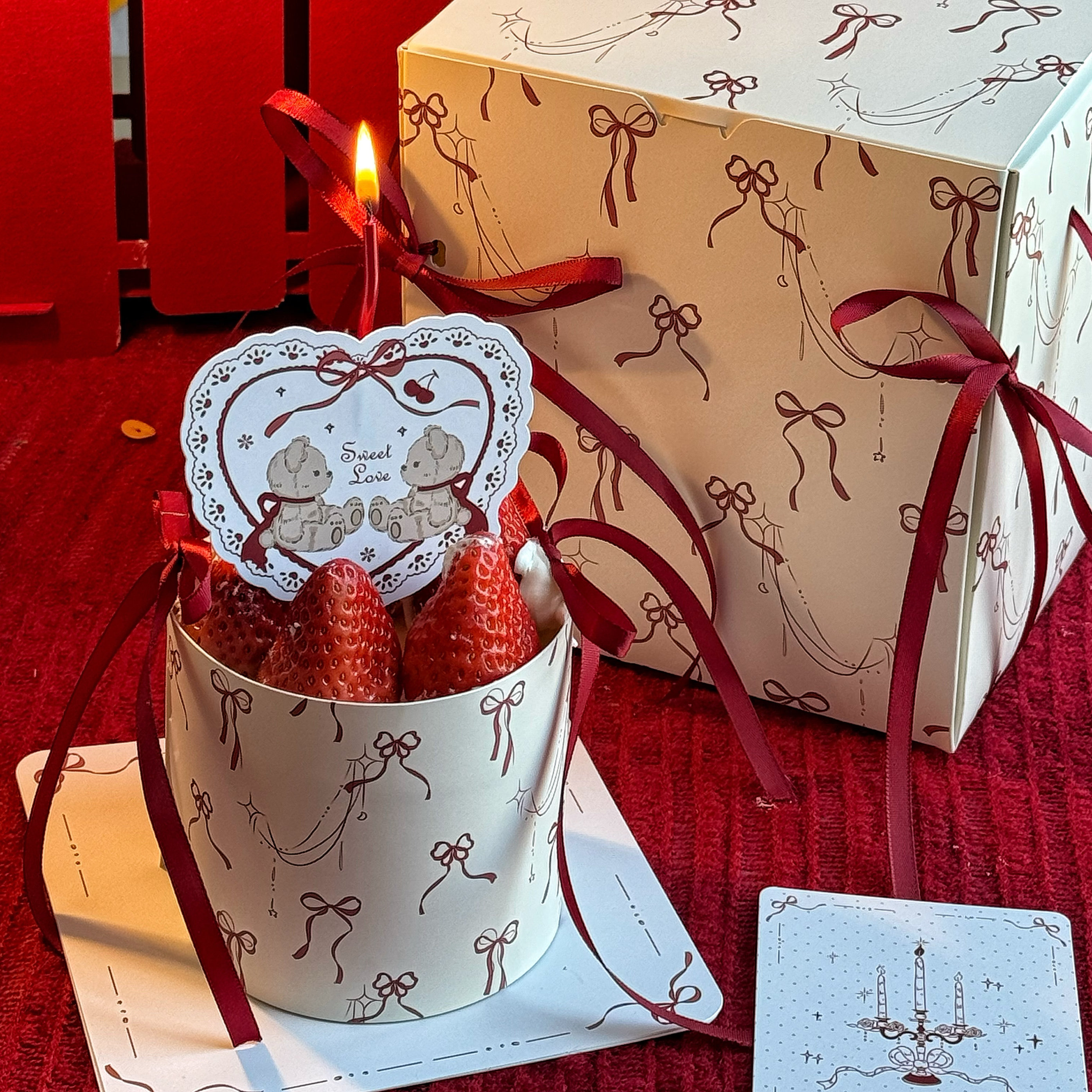 抱抱酱原创版权情人节蝴蝶结四五寸通用款蛋糕包装盒蝴蝶结围边