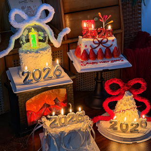 抱抱酱新年跨年2026红色银色闪粉蜡烛蛋糕装饰摆件插件烘焙配件