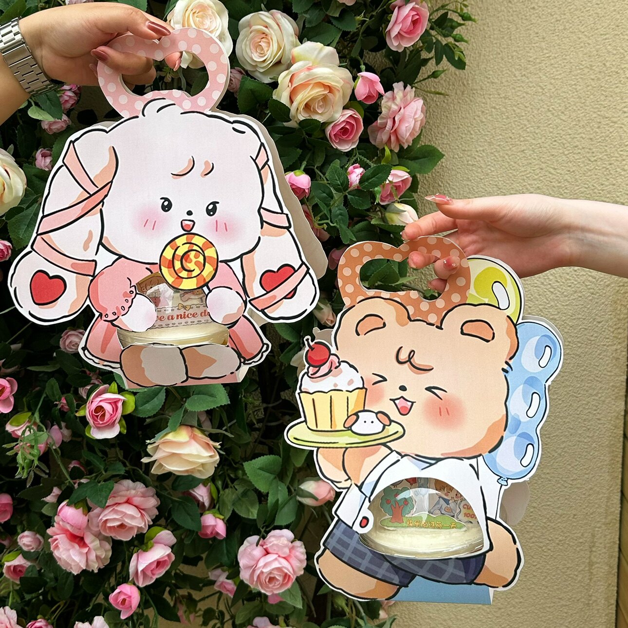 抱抱酱原创版权可爱儿童节手提水晶球蛋糕小兔小熊慕斯球包装装饰