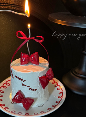 小红书网红红色皮质立体蝴蝶结跨年新年圣诞蛋糕装饰配件摆件烘焙