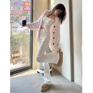 显瘦垂感拖地马蹄裤 美式 胖mm高腰修身 女春秋大码 白色微喇叭牛仔裤