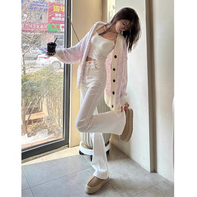 美式白色微喇叭牛仔裤女