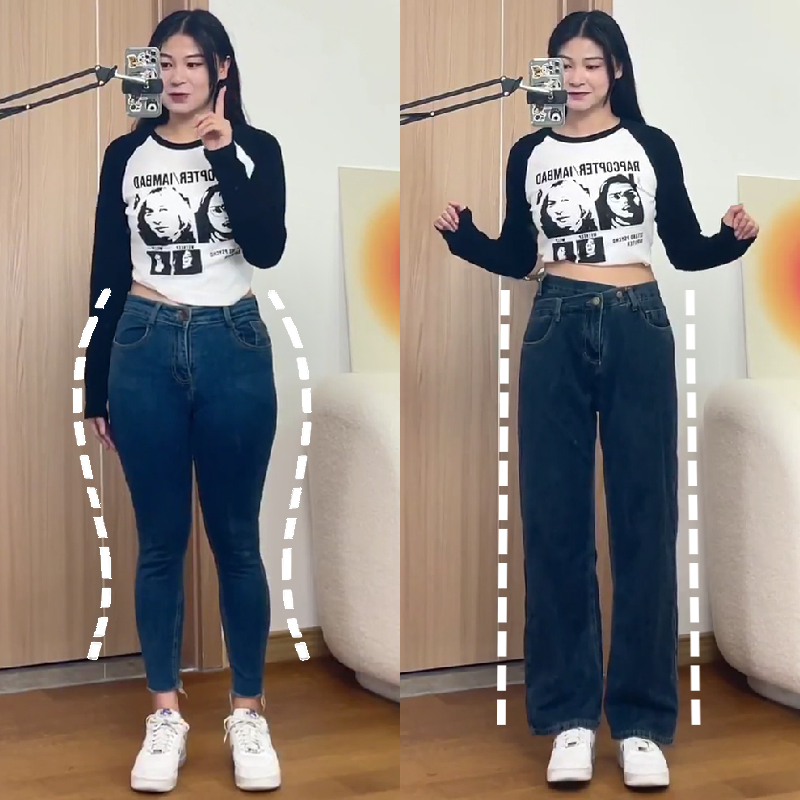 梨形身材高腰阔腿牛仔裤女春秋2025大码胖mm微胖女生穿搭直筒裤子