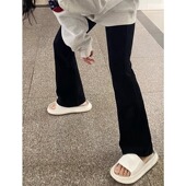 子 女秋冬新款 黑色微喇牛仔裤 胖mm高腰弹力显瘦梨形身材裤 加绒大码