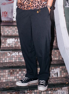 SUC群起25春夏宽松条纹高密垂坠感日系百搭日常休闲腰带廓形西裤