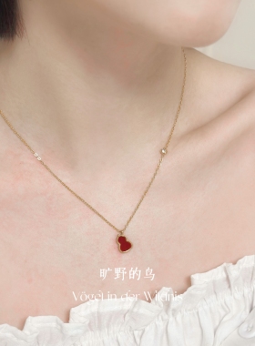 Vögel「福禄」新中式金色锁骨链钛钢不掉色红色葫芦吊坠项链女款