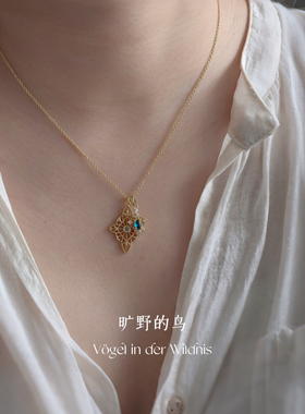 镂空蕾丝项链蓝色锆石高贵且优雅