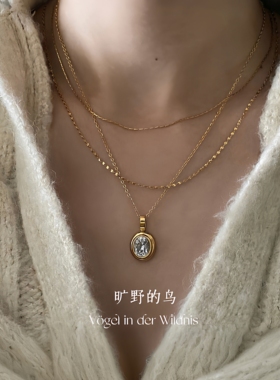 Vögel「暮光」鸽子蛋吊坠高级椭圆大钻锆石钛钢项链配饰女毛衣链