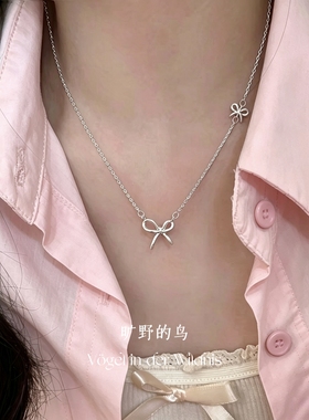 通体s925银蝴蝶结锁骨链可爱高级