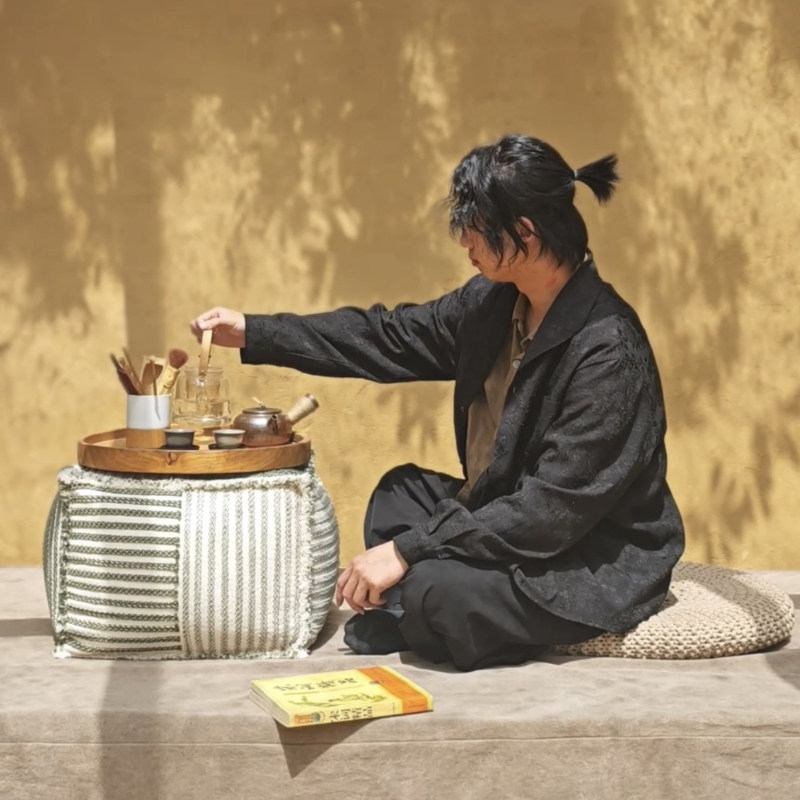 弋采松弛风全棉立体条纹飘窗榻榻米懒人沙发坐墩脚踏换鞋脚凳茶几
