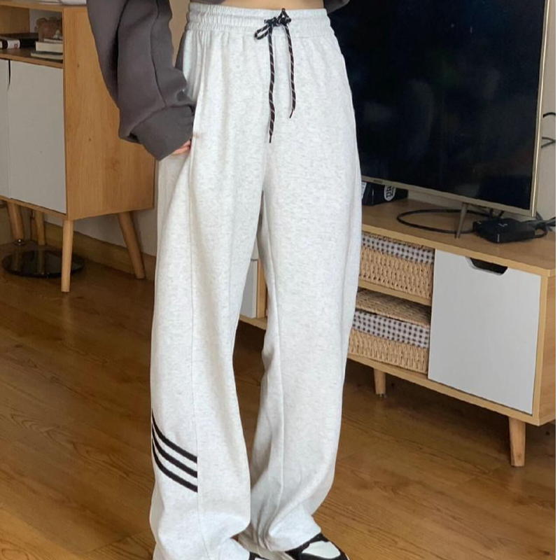 美式高街纯棉阔腿休闲卫裤子女秋卫裤