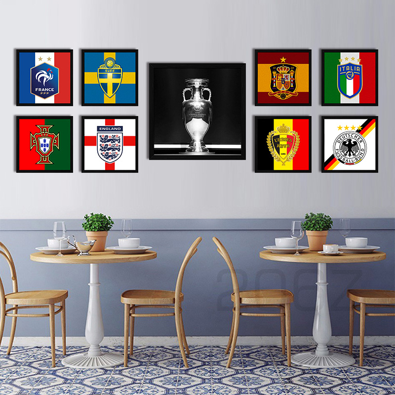 欧洲杯足球队徽挂画酒吧装饰画餐厅壁画世界杯墙画卧室logo照片墙图片