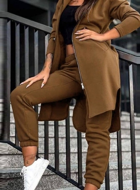 Fleece hoodie jacket two-piece set for women's clothing