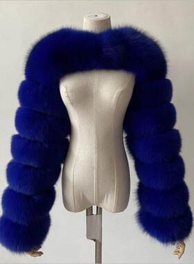 外贸欧美超短皮草披肩上衣外套女 fur crop shawl top coat women