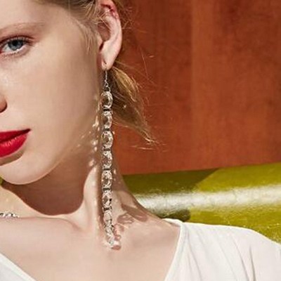 Earrings时尚耳环女长款几何宝石水晶耳环饰品耳钉水滴形欧美耳坠