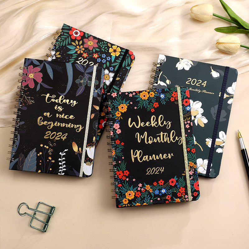 A5 2024 daily planner Notebook Spiral  Flower English diary