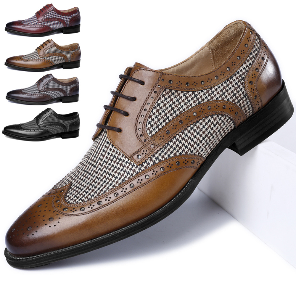 2025 men shoes 布洛克时尚仿千鸟格纹    shoes男鞋休闲皮鞋