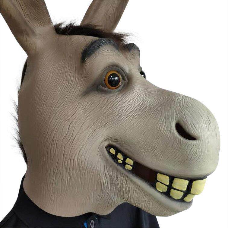 Donkey Head Latex Mask 驴头面具毛驴乳胶头套万圣节派对道具