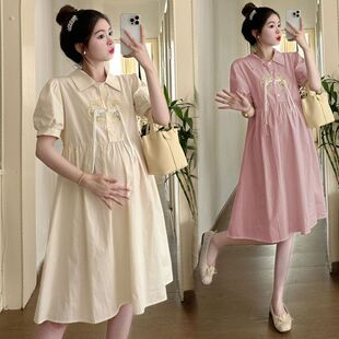 玫瑰的故事黄亦玫刘亦菲同款显瘦中式刺绣孕妇连衣裙孕妇裙孕妇装