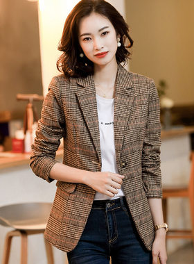滤镜苏橙橙李兰迪同款格子小西装外套女春秋休闲复古小众格纹西服