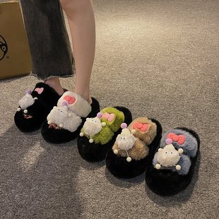 狙击蝴蝶岑矜陈妍希同款毛毛拖鞋女居家居防滑厚底孕妇保暖棉鞋冬