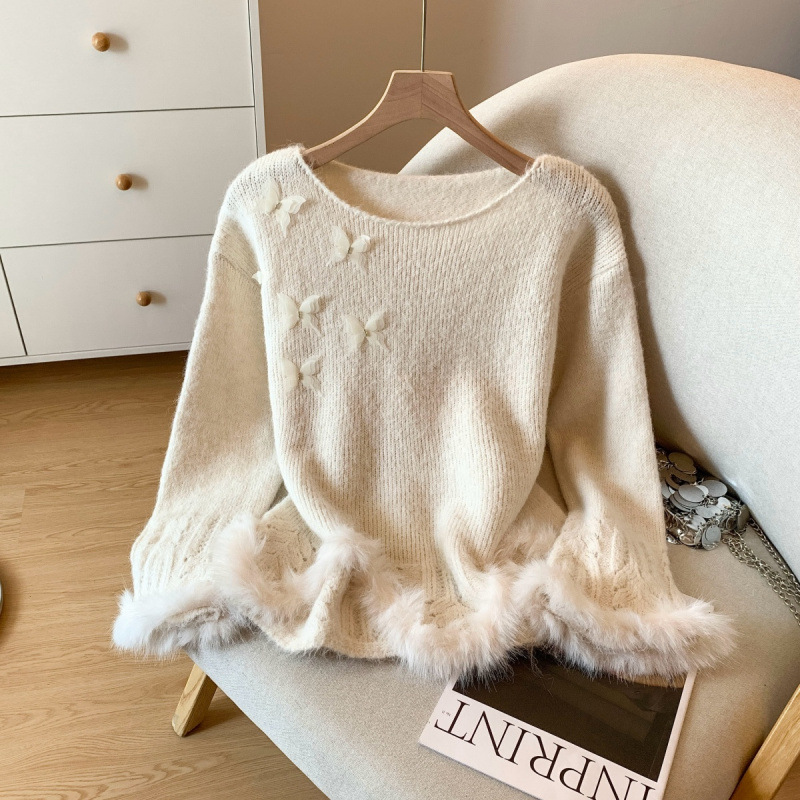 亦舞之城谭思婷秦岚同款立体花朵飞飞袖毛衣女软糯羊驼毛绒针织衫