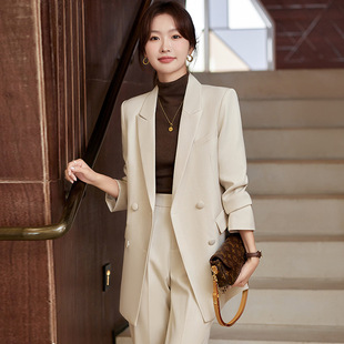 新闻女王文慧心佘诗曼同款长袖职业休闲西装外套女裤子两件套装女