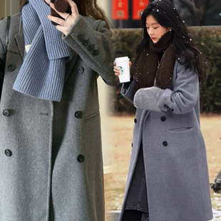 冬至施诗陆嫣孙千同款加厚高级感灰色韩系双面呢羊绒大衣外套女