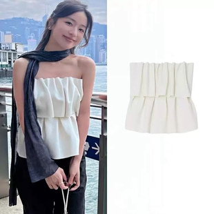 心动的信号翁青雅同款抹胸背心女夏季新款设计感小众修身褶皱上衣