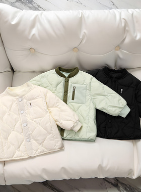 欢乐家长群殷晨曦卫诺谨同款儿童绒丝服外套拼接短款菱格羽丝内胆