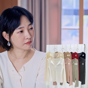 v领针织打底衫 好团圆向前白百何同款 女设计感慵懒风温柔内搭毛衣