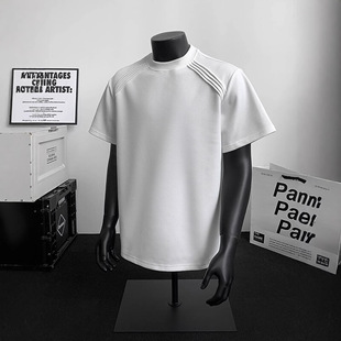 玫瑰丛生高伟光刘宇宁同款硬挺短袖小领口半袖空气层太空棉t恤男