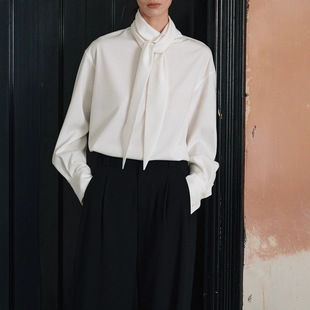 新闻女王高海宁佘诗曼同款系带飘带衬衫TR细斜衬衫内搭外穿上衣女