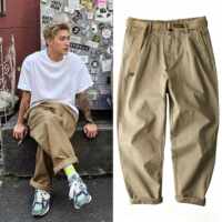 Japanese retro streetwear brand casual workwear pants, straight-leg loose ins Harem pants, capri pants, Andy Yau plus-size men's fashion thumbnail 6
