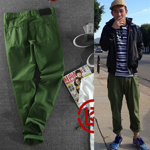 陈冠希夏季军绿色休闲裤工装长裤男士布裤余文乐潮牌直筒大码裤子